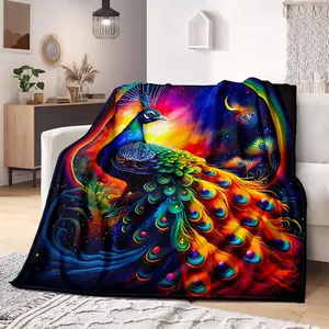 Peacock Pattern Blanket, 1 Count Soft Air-conditioned Room Throw, Warm Nap Blanket for Home & Office & Travel, Valentine's Day Gift for Lover, Animal Blankets, Decorative Giftable Blankets