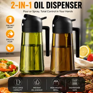 Premium 2 Count Olive Oil Dispenser Bottles 470ml, Dual Function Oil Pourer & Fine Mist Sprayer for Air Fryer, Kitchen Cooking, BBQ and Healthy Meal Prep