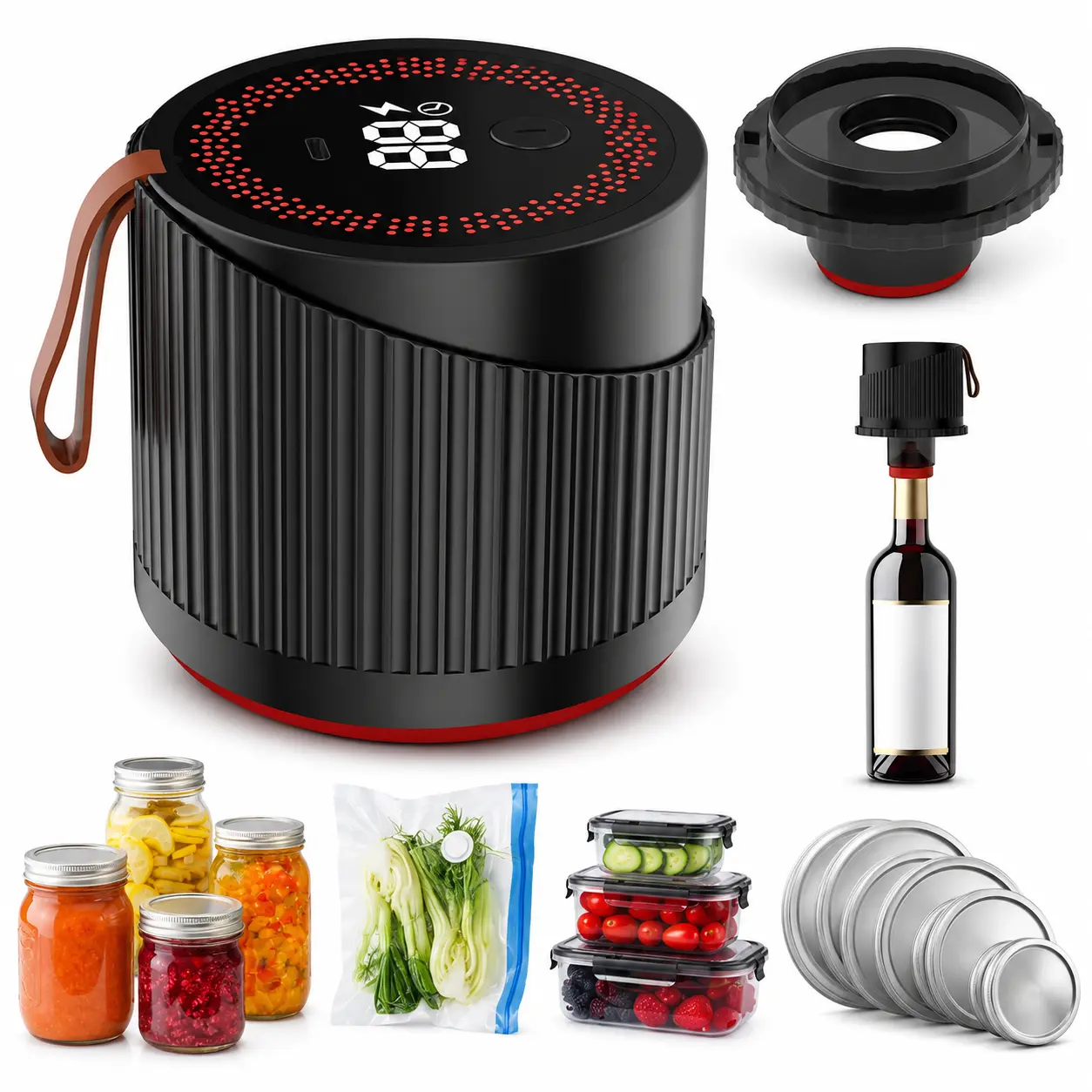 2026 Upgraded Rechargeable Electric Mason Jar Vacuum Sealer Kit - Portable 1-Touch Start Automatic Seal Tool with Silicone Gasket for Wide/Regular Mouth Mason Jars, Easy Airtight Food Preserving Kitchen Gadget, One Touch Start