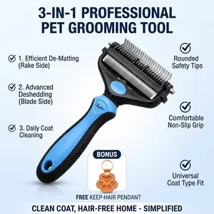 3-in-1 Pet Grooming Brush, Painless Dematting & Deshedding Shedding Tools Comb for Dogs & Cats, Effective Metal Brush to Reduce Flying Hair