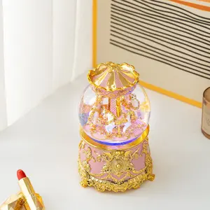 Dreamy Rotating Horse Music Box, Blue Gold/ Gold Crown Crystal Ball, Girl Heart Birthday Gift, Perfect for Special Occasions, Room Decor, Ornaments, Decorations Supplies