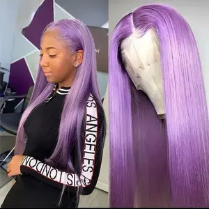 Dreamy Pastel Lilac Synthetic Lace Front Wig – 13x4 Long Straight Glueless for Women