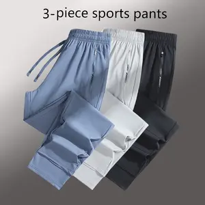 Women’s Summer Sports Long Pants, 3-Pack — Ice Silk Breathable Casual Athletic Pants with Elastic Waist and Flat Front