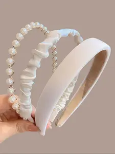 Gorgeous Faux Pearl Decorated Hair Hoop, Elegant Ruched Design Hair Hoop for Women & Girls, Casual Versatile Hair Accessories for Daily Wear Headband