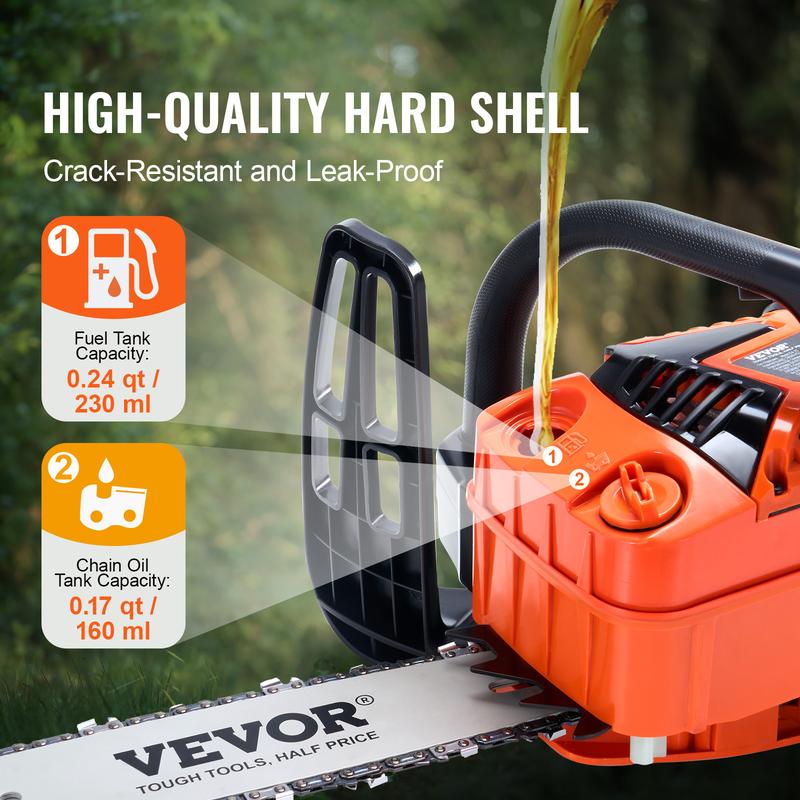 VEVOR Gas Chainsaw,  , 25.4CC 12" 1.2HP, Gasoline Powered Chain Saw, Handheld Cordless Petrol Chainsaws for Tree Wood Branch Cutting, Tree Trimming, Land Clearing, Farm Garden Ranch Forest Cutting Use