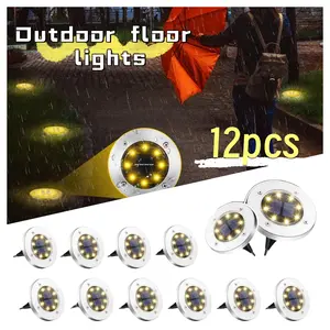 12Pcs Solar Ground Lights, 8 LED Solar Powered Disk Lights Outdoor  Garden Landscape Lighting for Yard Deck Lawn Patio Pathway Walkway (Warm）
