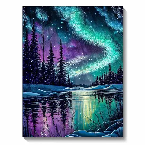 5d Diamond Art Painting Aurora Landscape Mosaic Embroidery Cross Stitch Set Full Round Rhinestone Diy Home Decoration Gif