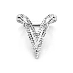 0.36 CT V-Shaped Diamond Ring in 925 Silver | Elegant Double Row Design