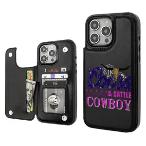 Coors Beer Cow Cowboy Creative Trendy Vintage Western Style Card Holder Wallet Aesthetic Pattern Black Casing For iphone 16 15 14 13 12 PRO PLUS MAX PU Leather Stylish Gift Shockproof Protection Anti-Drop Protective Protector Phone Cases Shell Cover