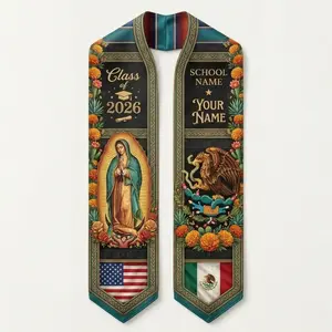 Custom Mexican American Graduation Stole with Name and School, USA Mexico Heritage Sash Class of 2026, Unique Senior Gift for College Ceremony Outfit