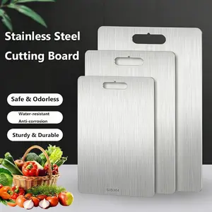 Stainless Steel Cutting Board, Counts Non-slip Double Sided Food-grade Durable Chopping Board for Meat & Vegetable & Fruit, Modern Kitchen Accessories,Food Grade Stainless Steel Cutting Board Set M+L+XL Ultra-Thin Durable Rustproof Easy to Clean