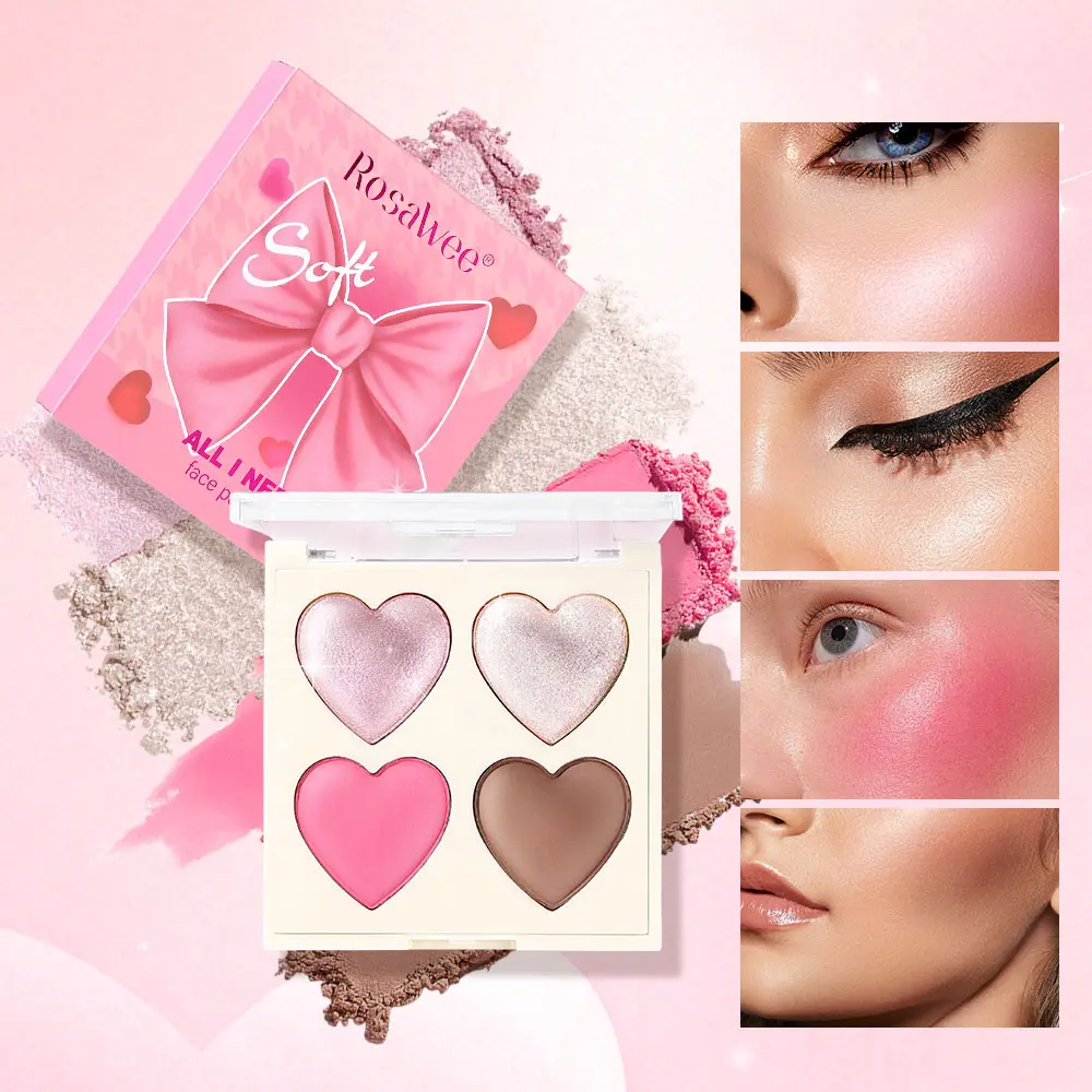 Multicolor heart-shaped baking powder blusher foundation make-up, Cosmetic, Face Time Palette, high color rendering, light and smooth, natural makeup effect, superimpose colors, shape facial contour, brighten highlight, presenting gloss or matte effect