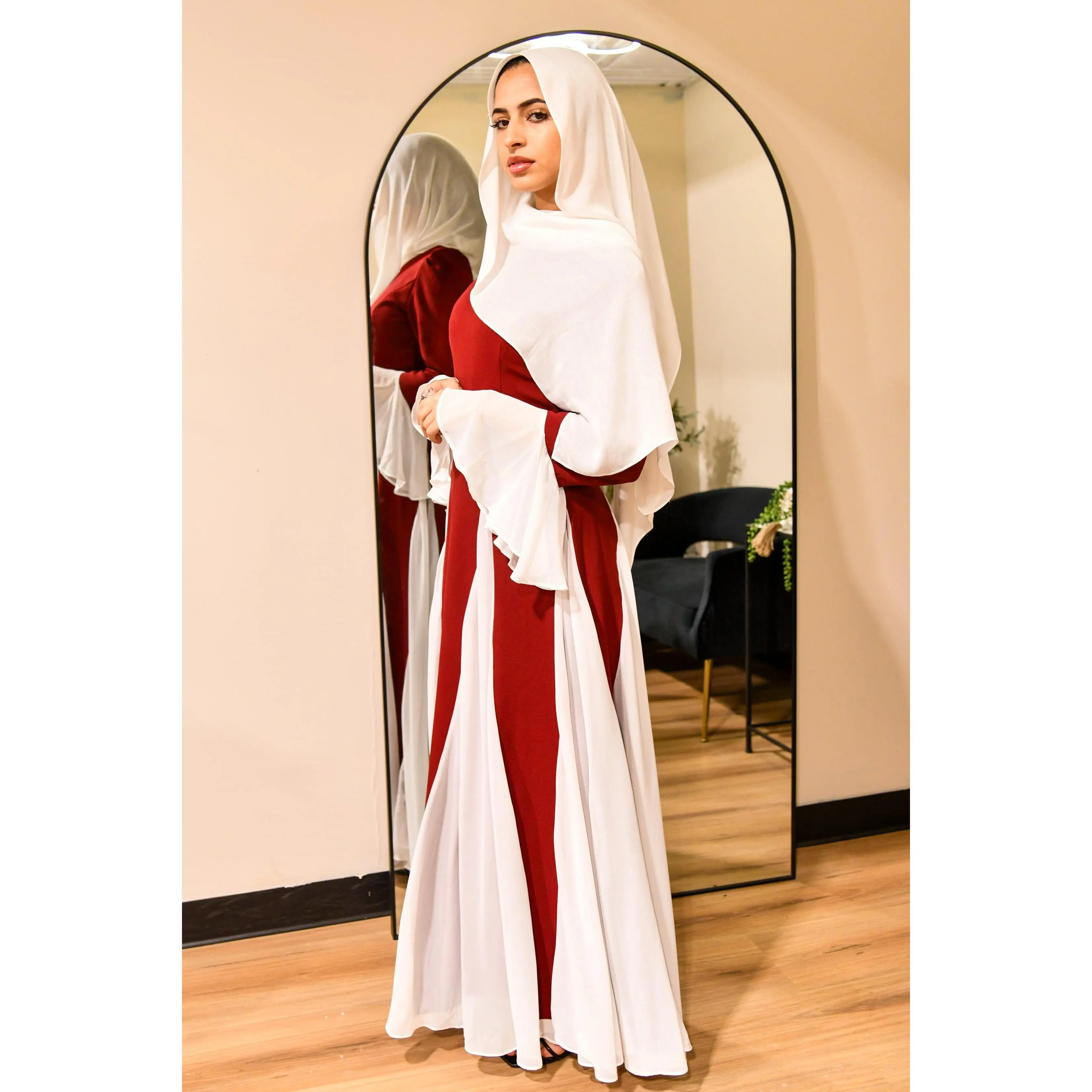 Dual Tone Maxi Dress - Maroon