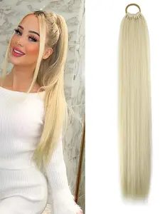 Ponytail Extension 22 inch Long Straight for Women Braided Ponytail With Hair Tie Straight Wrap Around Braided Hair Extension Ponytail Synthetic Hairpieces Straight Ponytail Extensions