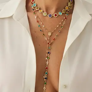 Women's Boho Style Alloy Chain Necklace Set, Colorful Crystal Pendant Jewelry for Women, Boho Chic Crystal Casual Daily Wear & Holiday Gift Ideas