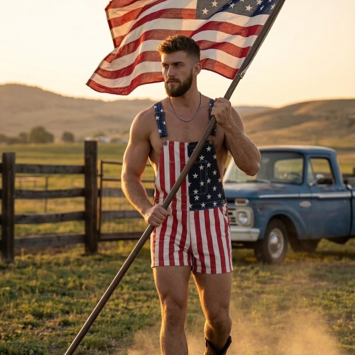 American Flag Overalls for Men and Women, Unisex Bib Pants with Soft Stretch Fabric, Breathable Summer Streetwear Outfit for Independence Day, Memorial Day, National Holiday Festivals, Parades, Parties and Casual Vacation Wear