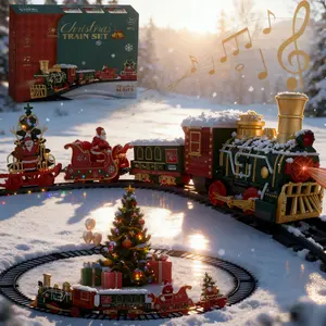 Christmas Train Music Light Track Set, Includes Lights, Sound, 4 Cars, 10 Tracks, Classic Christmas Train Set, Suitable for Kids 3-8