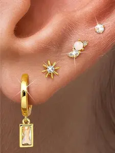 Elegant 4 Pairs Golden Cute Stud Earrings Trendy Flat Back Earrings for Women Men Hypoallergenic Earring Set for Helix Cartilage Piercing Jewelry Shining CZ Opal Butterfly Flat Back Earrings