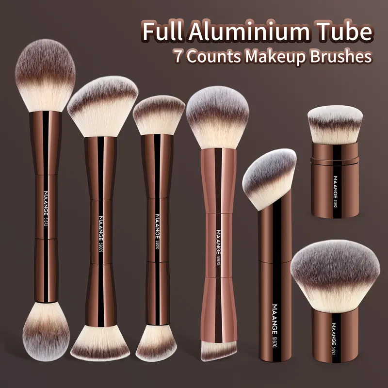 Maange 7-Count Multi-Use Makeup Brush Set - Ergonomic, Soft Blush Brush Sets & Kits for Contour, Highlighter, Concealer, Professional Facial Detailing Tools for Women