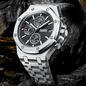 Rhombus-shaped multi-functional men's watch, comes with a gift box, a versatile timepiece suitable for business occasions and outdoor parties, featuring water resistance, chronograph function, luminous hands, and a stainless steel strap.