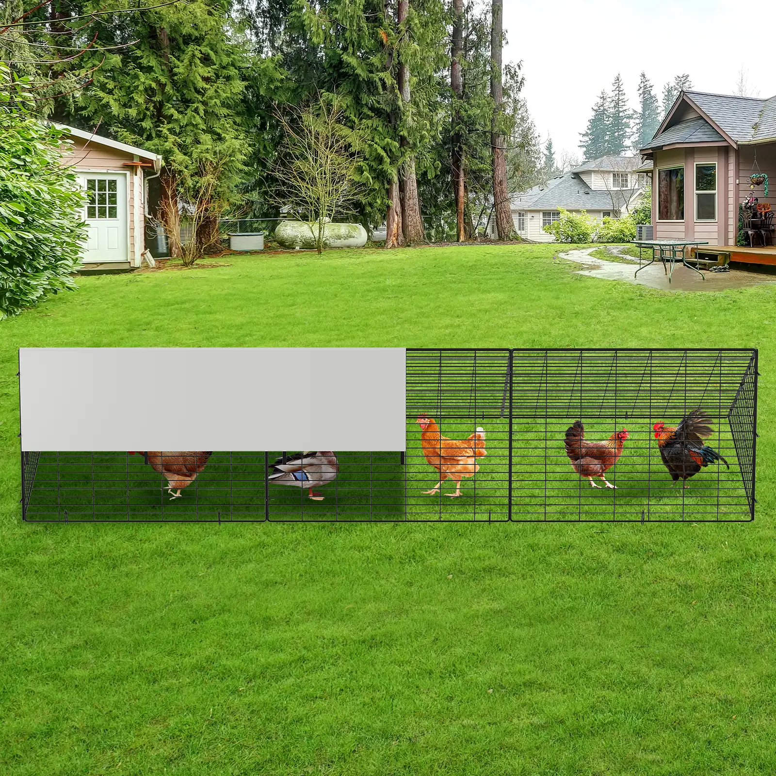 10x2.3ft Large Metal Chicken Tunnel with Waterproof & Anti-UV Cover, Heavy Duty Poultry Run Extension for Backyard, Secure Outdoor Cage for Hens, Ducks & Rabbits, Predator Protection Chicken Coop Accessory, Easy Assembly, All-Weather Design