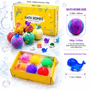 6ct Plant-Based Moisturizing Bath Bombs Gift Pack with Scent, Gentle for Sensitive Skin, Ocean Surprise Toys Inside & Storage Solution, Fragrance-Infused Body Care Bathroom Gadget