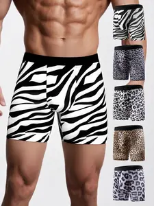 Men's Luxury Soft Stylish Brief Set of 5, Leopard & Geometric Design, Soft Breathable Fabric, Gold Colors