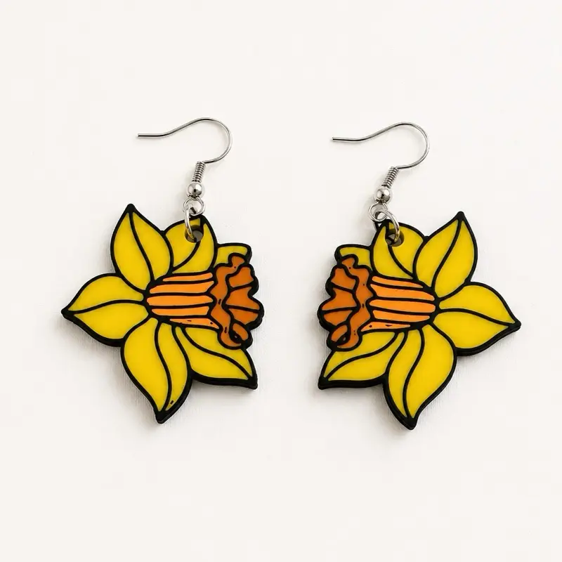 Golden March” Daffodil Earrings  March Birth Flower Statement Earrings • Retro Floral Jewelry • Yellow Narcissus Dangles • Lightweight Spring Earrings