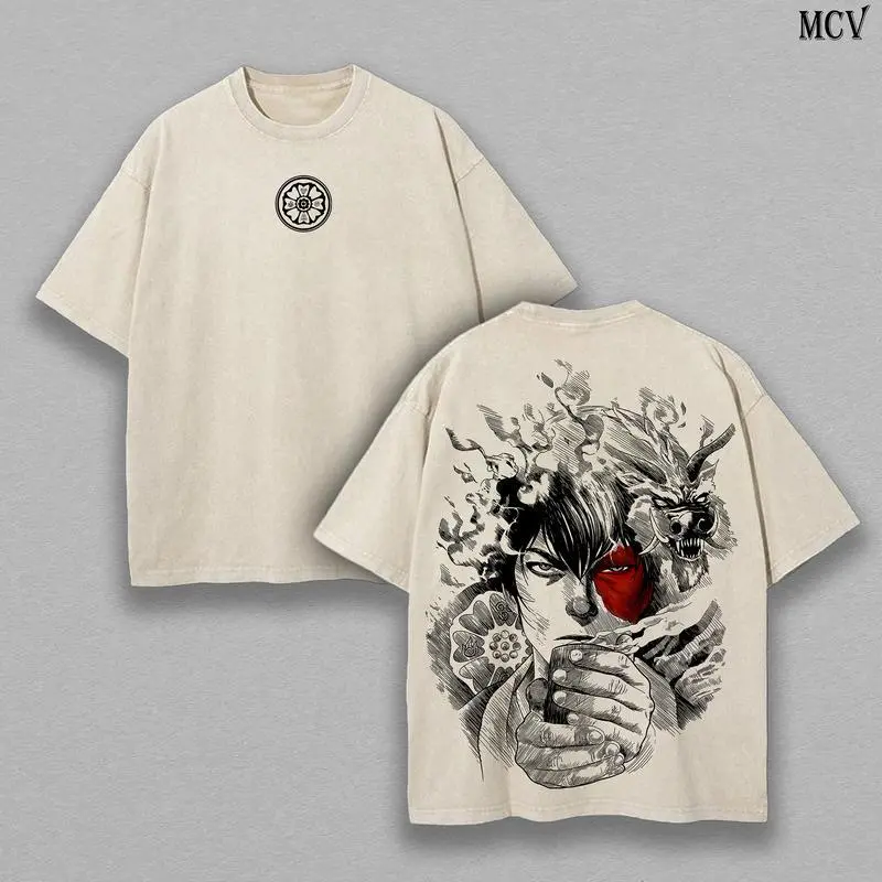 Men's Avatar The Last Airbender Zuko Graphic Streetwear Tee - Unisex Oversize Heavyweight Cotton Short-Sleeve T-Shirt, Vintage Washed Double-Printed Casual Round Neck Pullover, Anime Fan Gift, Couple-Style Outfit