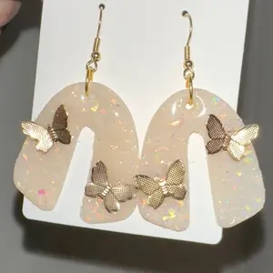 Opal clay earrings with butterflies