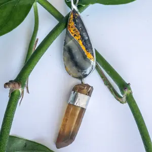 The Furies: Megaera (Handmade Soft-Soldered Bumblebee Jasper and Citrine Crystal Pendant)