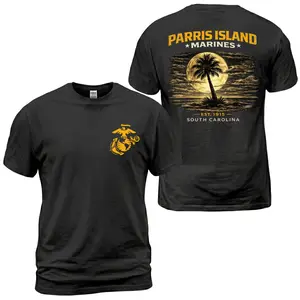 USMC Parris Island Marines T-Shirt, Marine Corps Eagle Globe Anchor Graphic Tee, South Carolina Back Print Shirt, Est 1915 Military Training Outfit, Patriotic Marine Gift for Marines, Veterans and Men