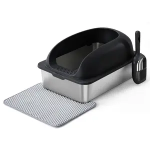 Enclosed Stainless Steel Cat Litter Box with Lid Extra Large Litter Box for Big Cats XL Metal Litter Pan Tray with High Wall Sides Enclosure, Non-Sticky, Anti-Leakage, Easy Cleaning