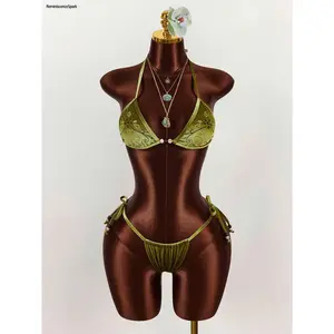 2pcs Women's Beaded Embroidered Triangle Cup Crop Top | Bohemian Style Backless Design | Green Sexy Avant-Garde Summer Top | Trendy Boho Fashion Piece Perfect for Beach Vacations, Resort Outfits, Daily Casual Wear & Party Street Style Looks