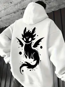 Men's Oversized How to Train Your Dragon Night Fury Hoodie, Black & White Graphic Print Hoodie, Toothless Dragon Pullover for Casual Streetwear, Cozy Loose-Fit Hooded Sweatshirt, Fan Gift for HTTYD Lovers