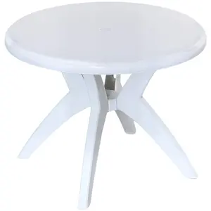 Outsunny 36.25" Dia Round Plastic Patio Table with Umbrella Hole, Outdoor Bistro Dining Table, for Bar, Garden, Backyard, Poolside, Yard, White