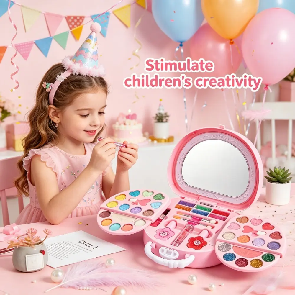 1pc Portable Girls' Washable Makeup Toy Set - Princess Makeup Box with Mirror, Creative DIY Plate, Role-Playing Accessories, Birthday/Christmas Gift for Kids High laughter toys and comedy toys