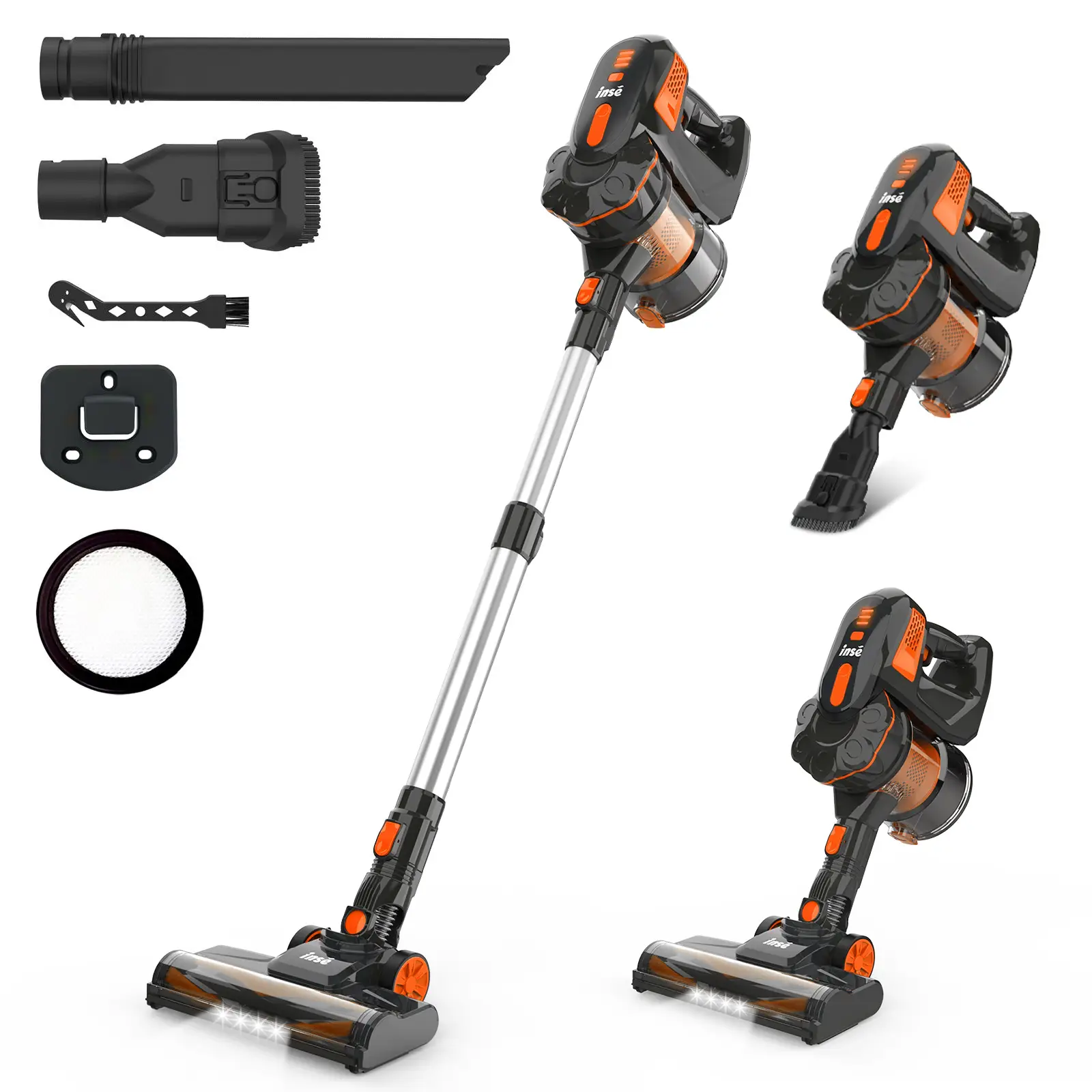 INSE Cordless Vacuum Cleaner, 6-in-1 Rechargeable Stick Vacuum, 45mins Runtime, Lightweight Portable Vacuum, Ultra-Quiet, Versatile for Home Hard Floo