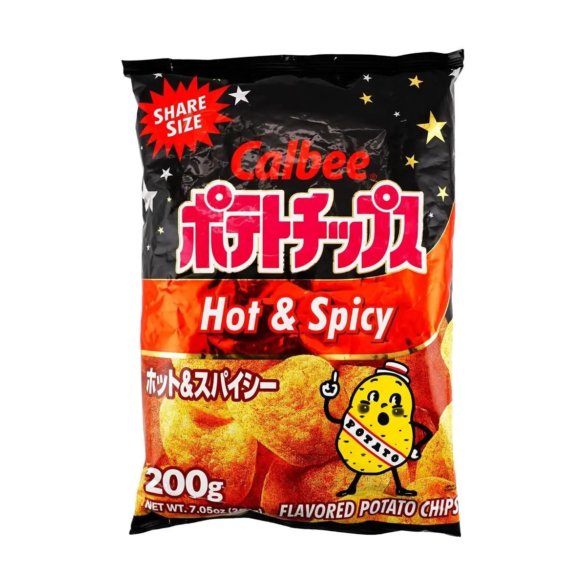 Calbee Hot & Spicy Potato Chips - Classic Original Cut, 200g Family Size Snack