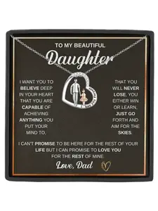 To My Daughter Heart Pendant Necklace From Dad-Forever Love Necklace Unique Jewelry with Heartfelt Message Card for Her, Meaningful Necklace Perfect For Anniversaries, Birthdays, Valentine
