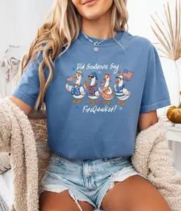 Comfort Colors Patriotic Goose T-Shirt, Did Someone Say FireQuacker? Shirt, America Firequacker Goose Shirt, Funny July 4th Shirt, USA Shirt