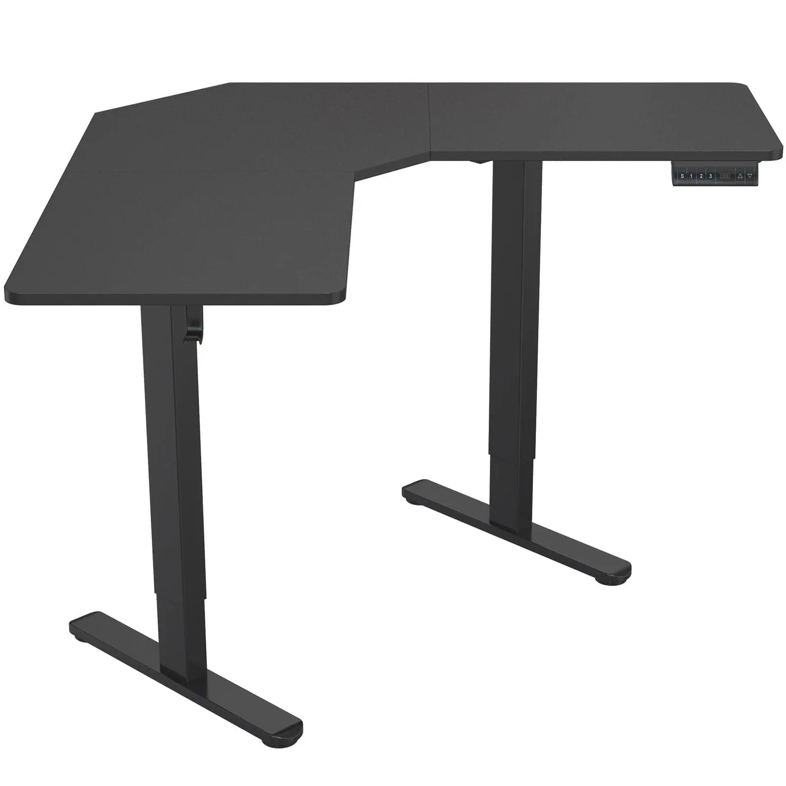Mount-It! Height-Adjustable Corner Sit-Stand Ergonomic Desk with Dual-Motor Steel Frame, Anti-Collision Feature, Digital Control Panel for Office Use