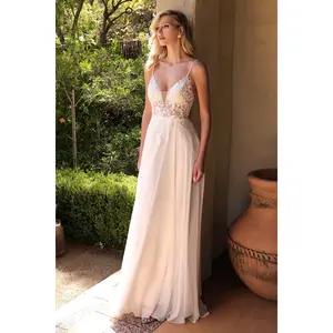 A-line Chiffon Floral Appliques and Beaded Wedding Dress Cinderella Divine  TY11