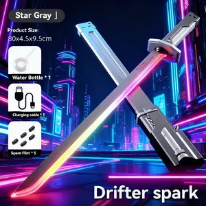 Drifter Spark Cyberpunk Neon Sword Lightsaber Toy 31.5" Spark Blade Sound & Fog Eight-Color Streaming Light Effect Type-C Rechargeable for Rave Cosplay & Display