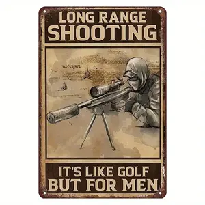 Vintage Long Range Shooting Tin Sign - 'It's Like Golf But For Men' - Retro Metal Wall Art for Man Cave, Home Office, Gun Room & Garage Decor - 12x8 Inch Rustic Humor Plaque