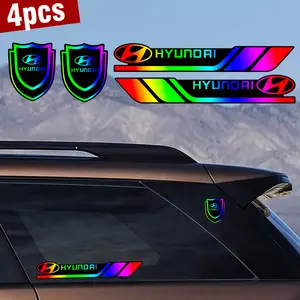 4pcs for Hyundai(There are 28 logos to choose from) Color changing with light PC laser color gradient decals. Car stickers. Colorful and changing with light.
