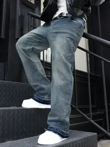 Men's Y2K Fashion Jeans, Slim Fit Casual Denim Jeans, Washed Look, Versatile Style, Perfect for Daily Wear & Stylish