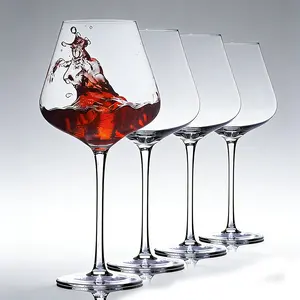 Hand Blown Red Wine Glasses Set of 4, 23 oz Burgundy Wine Glasses with Long Stem – Unique Gift for Wedding, Anniversary, Party – Clear Drinkware