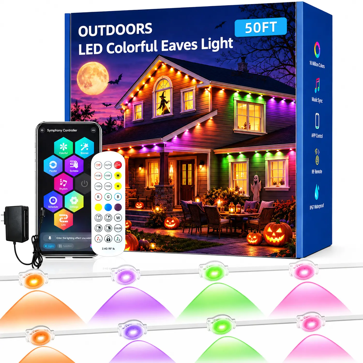 SEGRASS RGB-IC Permanent Outdoor Eaves LED String Lights, Smart App & RF Remote Control, IP67 Rated, Outdoor-Friendly Decor for Year-Round Christmas Use in House Yard, Lights For Outdoor