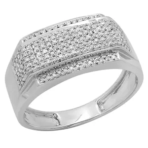 Dazzlingrock Collection 0.45 Carat Round White Diamond Composite Rectangular Engagement Ring for Men in 925 Sterling Silver Size 10